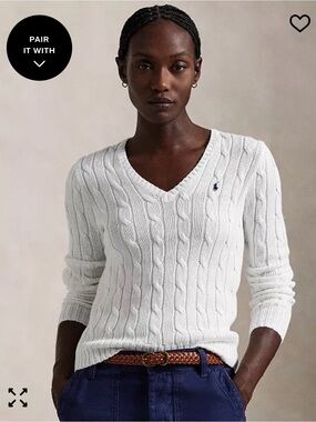 Polo Ralph Lauren Women's Cable-Knit Cotton V-Neck Sweater Size XS